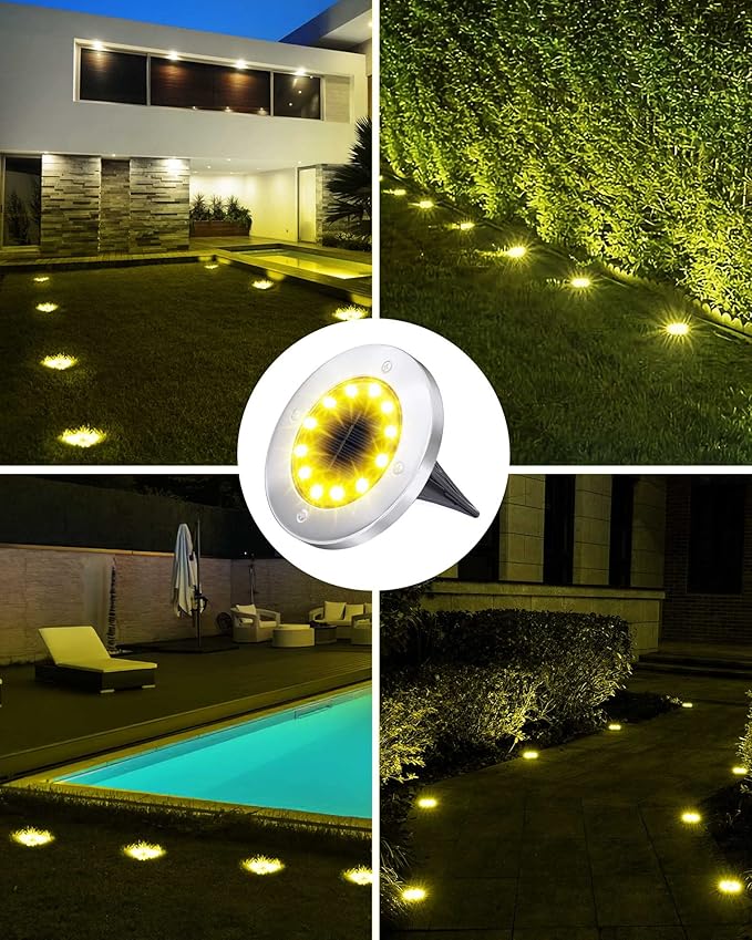 8-Pack Warm White In-Ground Solar Lights, Flat LED Landscape