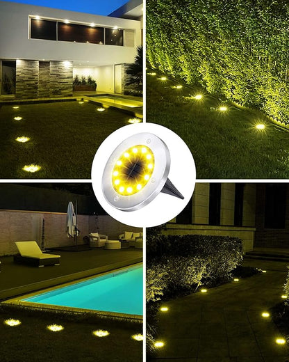 Biling Solar Ground Lights Outdoor 8 Packs, Flat Bright 12 LEDs Solar Lights Outdoor Waterproof for Yard Walkway Garden Driveway (Warm White)