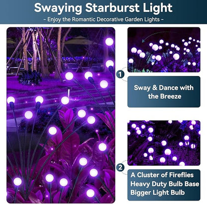 Solar Garden Lights Outdoor Waterproof, 2 Pack 16 LED Swaying Light Firefly Light Outdoor Decor Lights for Pathway Party Christmas Decoration, Unique Gifts for Women, Purple