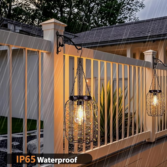 2-Pack Garden Solar Lanterns, Waterproof LED Patio Lights