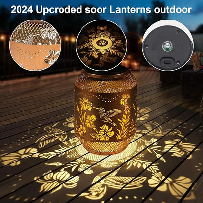 Hummingbird Solar Lanterns Outdoor Waterproof, Birthdays Gifts for Women Mom and Grandma, Metal Hanging Lanterns Decor Garden Decorative Solar LED Light for Yard, Patio, Lawn, Porch, Backyard