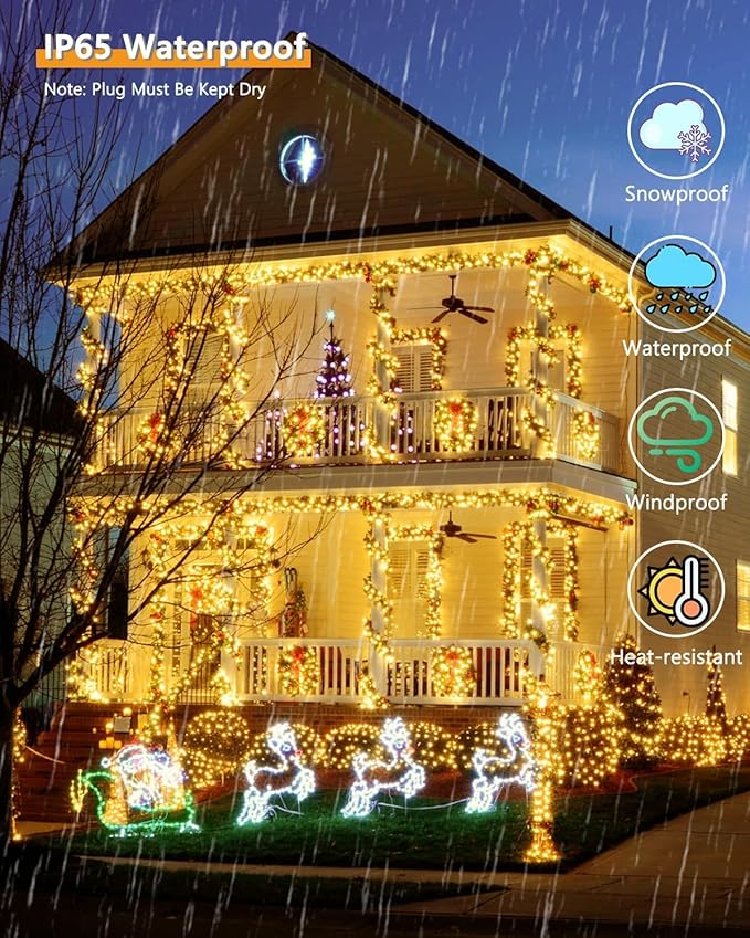 Upgrade 2Pack 500LED Solar String Lights Outdoor Waterproof, 180FT Solar Lights Outdoor String with 8 Modes, IP65 Waterproof Twinkle Christmas Light for Outside, Garden Tree Decoration, Warm White