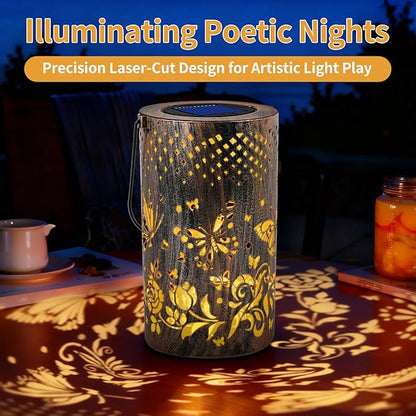 Outdoor Solar Garden Lights: Solar-Powered Yard Patio Hanging Decoration Lanterns with Handle, Outside Waterproof Decorative Lamps with Dynamic Dragonfly Pattern (Butterfly)
