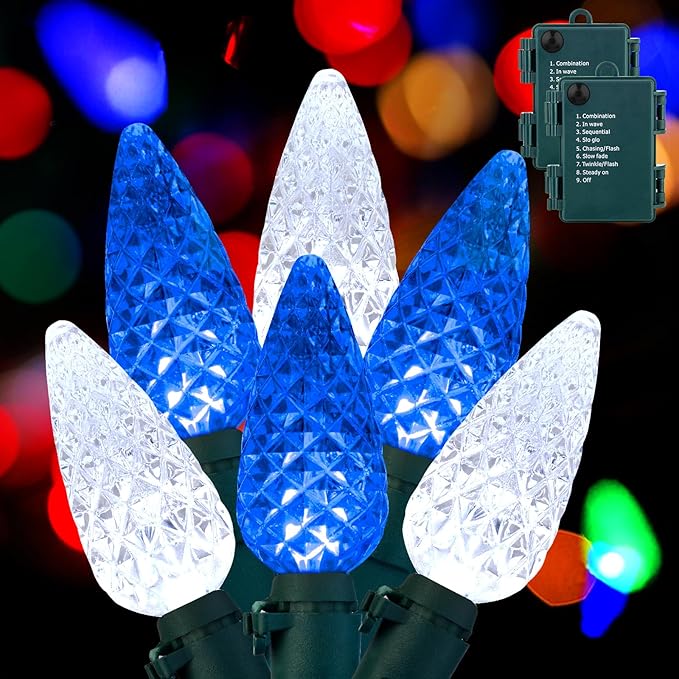 2-Pack 6 LED Christmas Twinkle Lights, 20ft Waterproof for Patio