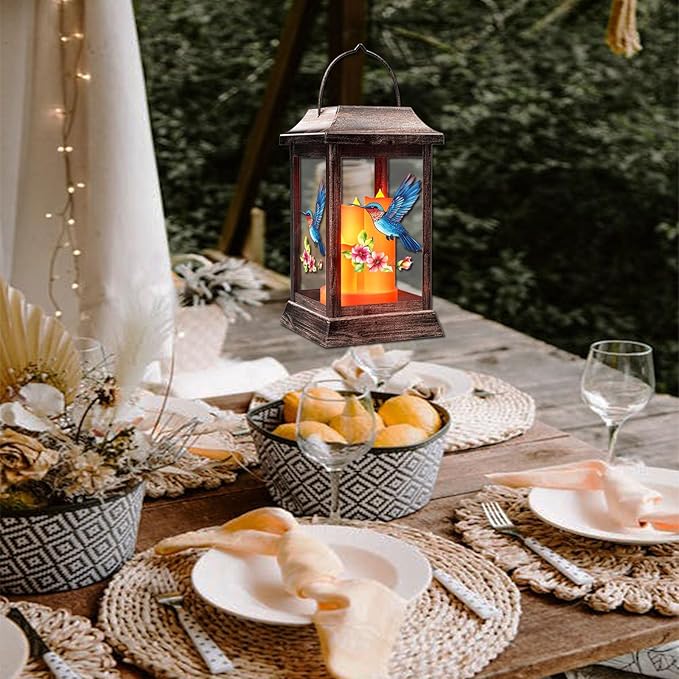Hummingbird Solar Hanging Lanterns, Metal Yard Decor