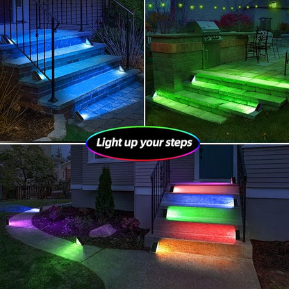 NIORSUN Solar Step Lights,12 Pack RGB Solid Color Changing Solar Stair Lights Outdoor Waterproof IP67 Auto On Off,Solar Lights for Steps,Stair,Patio,Yard,Porch,Front Door,Deck Decor