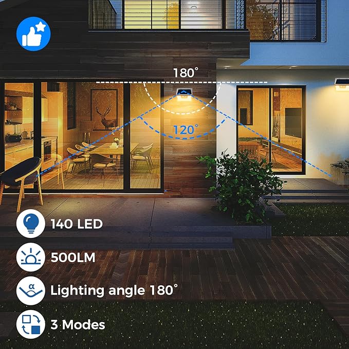 Peasur Solar Outdoor Lights [10 Pack/140LED], 3000K Warm Light Motion Sensor Outdoor Powered Security Lights 3 Working Modes Waterproof for Outside Garden Yard, White Frame