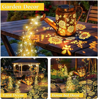 Solar Watering Can with Lights, Birthday Gifts for Christmas Mom Women, 2 Pack Waterproof Outdoor Garden Decor Sunflower Solar Garden Lights for Outdoor Pathway Yard Lawn Patio Party Decorations