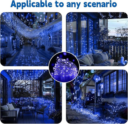 HXWEIYE Rechargeable Fairy Lights with Remote, 2 Pack 33ft 100LED Twinkle Lights with DIY Timer & Light Sensor, Waterproof Outdoor String Lights for Bedroom Patio Christmas Tree Decor, Blue