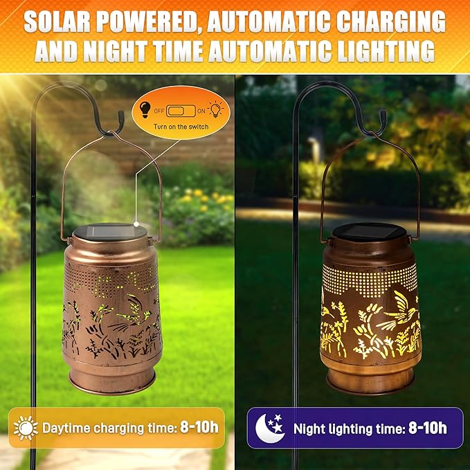 1 Pack Hummingbird Solar Lantern - Outdoor Decorative Solar Lanterns for Garden, Patio and Porch - Waterproof Hanging Lantern for Outside - Perfect Gifts for Women