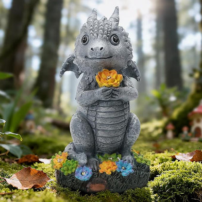 Solar Garden Outdoor Statues Dragon with Succulent, Lawn Decor with LED Lights, Outside Statue for Patio, Balcony, Yard Ornament, Housewarming Valentine's Day Gift for Wife Mom Grandma