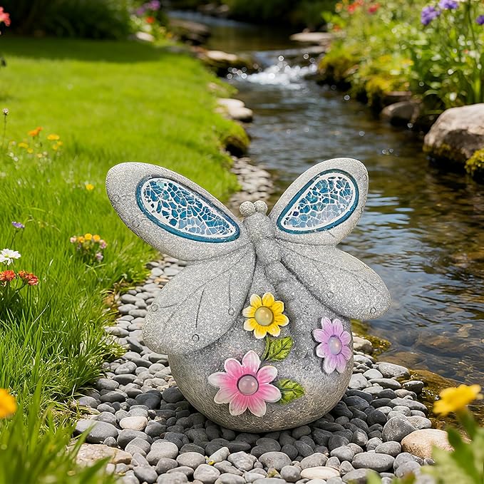 Solar Dragonfly Garden Decor with Cracked Glass Wings, Outdoor Resin Dragonfly Statue with Solar Light for Patio, Balcony, Yard, Lawn, Ornament Gift for Housewarming, Christmas, Thanksgiving Day