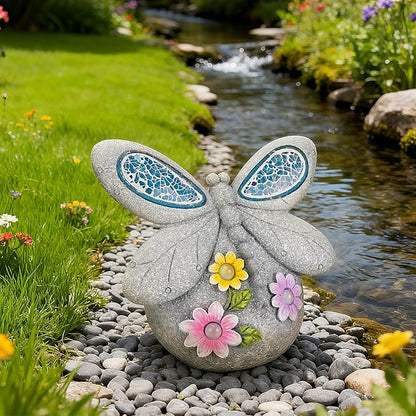 Solar Dragonfly Garden Decor with Cracked Glass Wings, Outdoor Resin Dragonfly Statue with Solar Light for Patio, Balcony, Yard, Lawn, Ornament Gift for Housewarming, Christmas, Thanksgiving Day