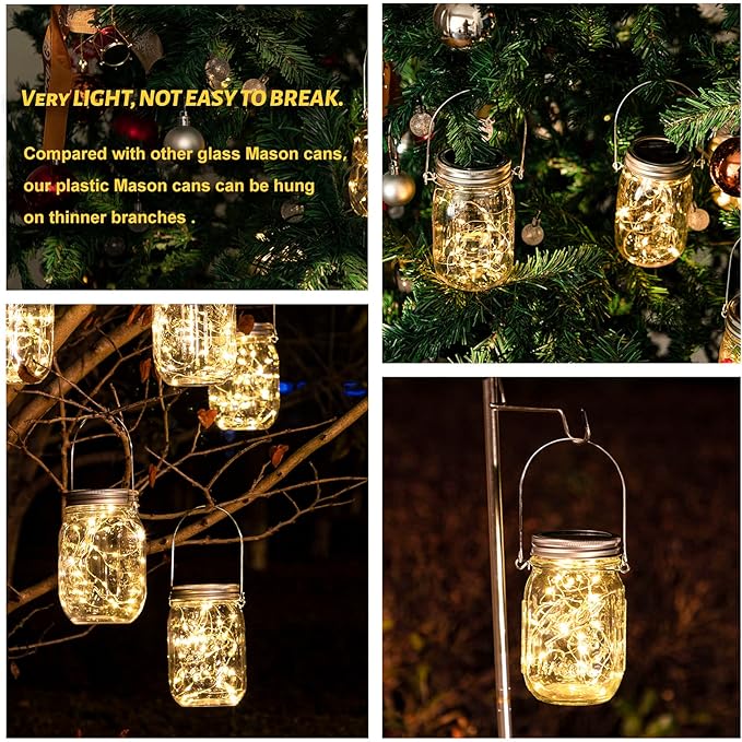 HXWEIYE 8 Pack Solar Mason Jar Lights Lanterns,Jars & Hangers Included，30LED Waterproof Hanging Outdoor Fairy Lights for Patio Garden Porch Yard Backyard Balcony Wedding(Warm White)
