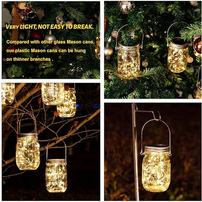 HXWEIYE 8 Pack Solar Mason Jar Lights Lanterns,Jars & Hangers Included，30LED Waterproof Hanging Outdoor Fairy Lights for Patio Garden Porch Yard Backyard Balcony Wedding(Warm White)
