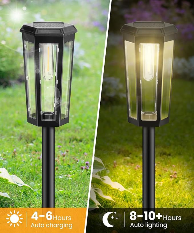 Solar Pathway Lights 6 Pack, 2 Modes Auto On/Off 40 Lumens Waterproof IP65 Landscape Lighting, Solar Lights Outdoor Walkway, Outside Lights Solar Power for Yard Garden Patio