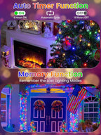 2-Pack 66ft Christmas LED String Lights, Waterproof Timer Lights