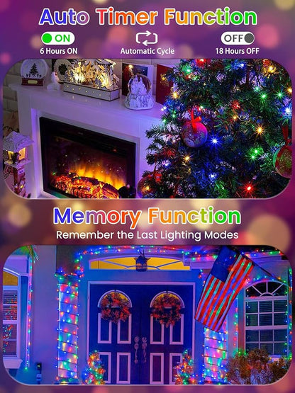 4 Pack Battery Operated Christmas Lights with Timer, 132FT 400 LED Waterproof Battery Twinkle Light, 8 Modes Green Wire Fairy Light for Indoor & Outdoor Bedroom Tree Christmas Decorations (Multicolor)