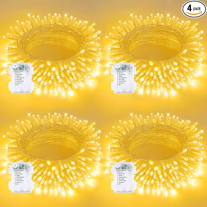 4-Pack 200 LED Christmas Twinkle Lights, 66ft Waterproof for Patio