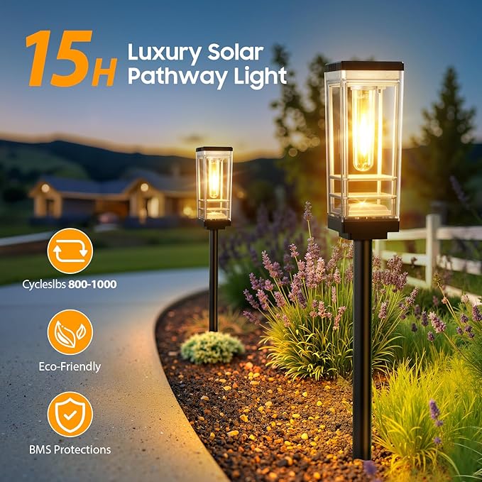 2 Pack Solar Lights Outdoor Pathway, Up to 15 Hrs Brighter LED Path Light Waterproof, Luxury Tall Solar Outdoor Light for Garden Yard Walkway Driveway Landscape, Warm White