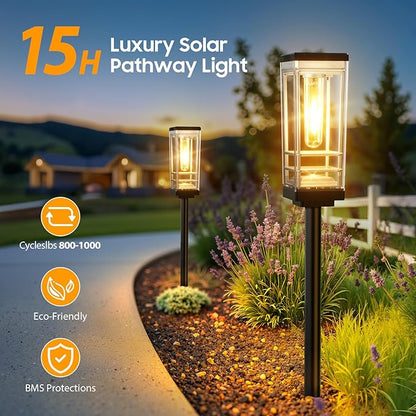 2 Pack Solar Lights Outdoor Pathway, Up to 15 Hrs Brighter LED Path Light Waterproof, Luxury Tall Solar Outdoor Light for Garden Yard Walkway Driveway Landscape, Warm White