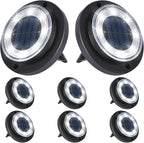 8-Pack Solar Ground Disk Lights, Cool White Waterproof LED