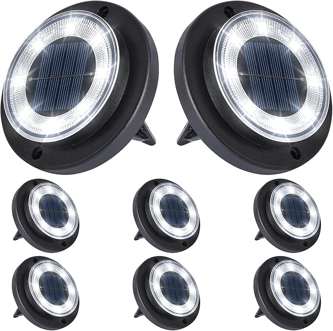 8-Pack Solar Ground Disk Lights, Cool White Waterproof LED