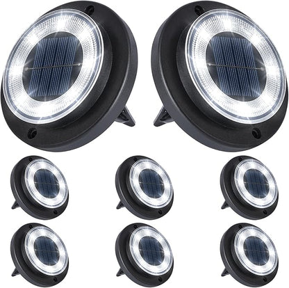 Flacchi Solar Lights Outdoor - Solar Powered Ground Lights Outdoor Solar Disk Light Waterproof Landscape Light for Patio Yard Pathway Walkway Driveway (Cool White, 8 Pack)