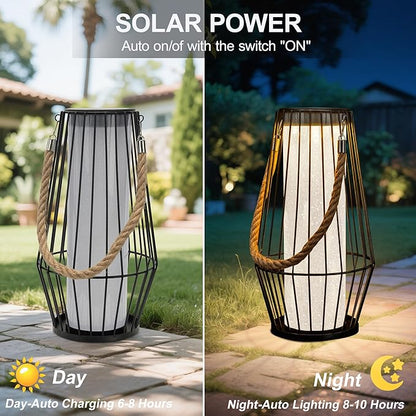 pearlstar Large Solar Lanterns Outdoor Waterproof-Heavy Duty Metal Hanging Lights Solar Table Lamp for Outside Patio Yard Garden Porch Tabletop Decor