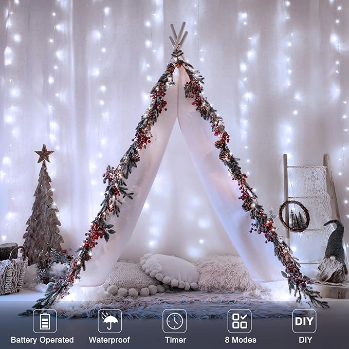 Cool White Backyard String Lights, 8ft Weatherproof LED