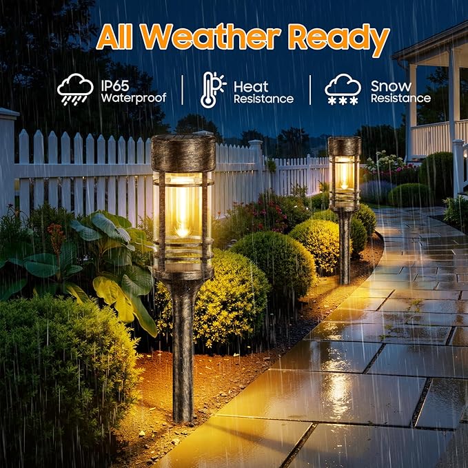 LETMY 4 Pack Brown Solar Pathway Lights Outdoor, Bright Solar Lights Outdoor Waterproof IP65, Solar Garden Lights Outdoor for Yard Walkway Driveway Landscape Garden Decor (Bronze)