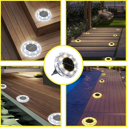 Solar Ground Lights 8 Pack Waterproof Outdoor Solar Lights for Yard Led Solar Garden Lights Bright Solar Powered Disc Light In-Ground Landscape Lighting for Patio Pathway Walkway Driveway, Warm White