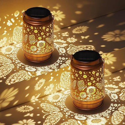 Butterfly Solar Lanterns Outdoor Waterproof Sunflower Garden Decor Birthday Gifts for Women Mom Grandma Hanging Solar Lights Metal Lantern Decoration Outside for Porch,Patio,Yard,Backyard
