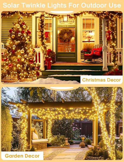 Solar String Lights Outdoor, 2 Pack 144FT 400 LED Solar Twinkle Lights for Outside Waterproof, Copper Wire with 8 Lighting Modes Fairy Lights for Garden Tree Birthday Xmas Patio Decor(Warm White)