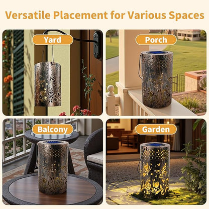 Outdoor Solar Garden Lights: Solar-Powered Yard Patio Hanging Decoration Lanterns with Handle, Outside Waterproof Decorative Lamps with Dynamic Dragonfly Pattern (Butterfly)