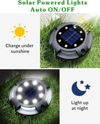 12-Pack White In-Ground Solar Lights, Flat LED Driveway