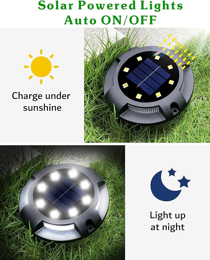 Biling Solar Outdoor Lights Walkway Lights 12 Packs, Bright Solar Ground Lights Uplight Sidelight Waterproof for Yard Walkway Garden Poolside (White)