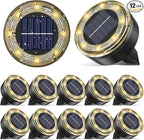 Solar Flat Disk Lights 12-Pack, Waterproof Garden