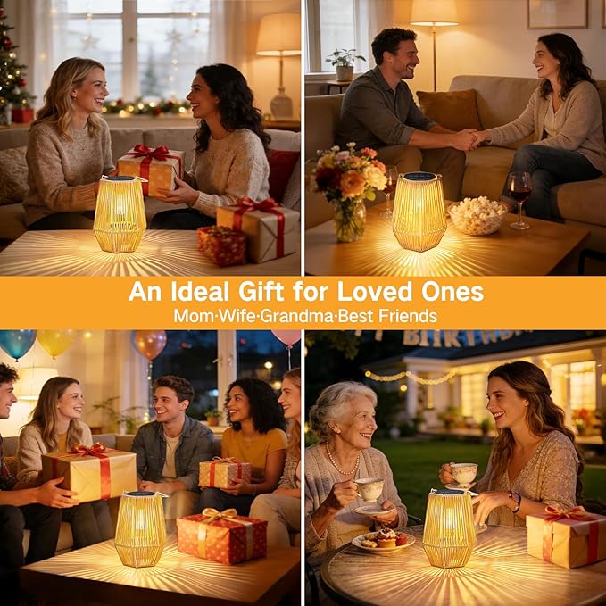 2 Pack Solar Lanterns Outdoor Waterproof, Hanging Rattan Woven Solar Lights with Auto On/Off, Decorative Gifts for Garden, Yard, Patio, Tree, Porch, Lawn, Pathway & Outside Tabletop Decor