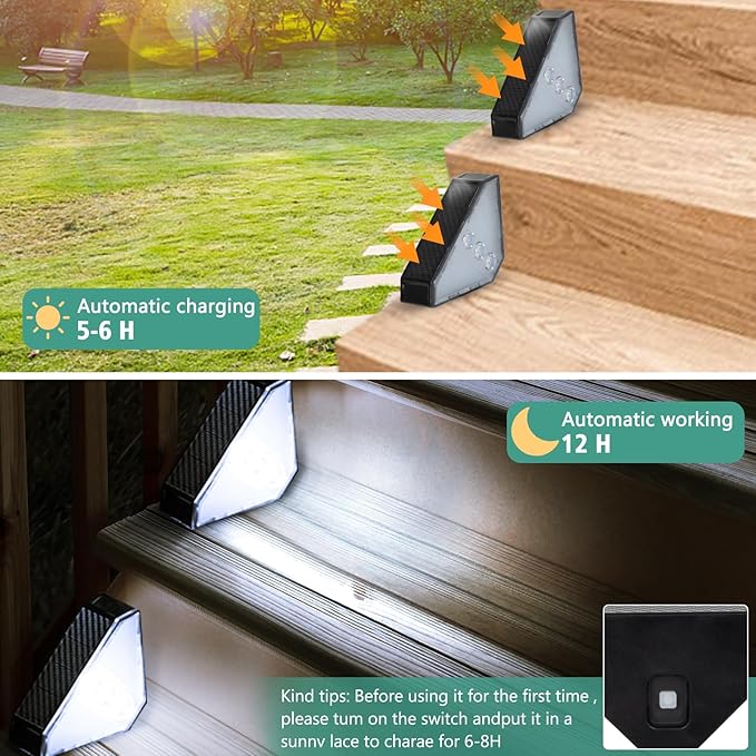 echosari 12 Pack Solar Step Lights for Outside, Ultra Bright Outdoor Stair Lights Auto ON/Off, 2835 SMD LEDs Outdoor Step Lights IP68 Fully Waterproof for Yard Garden Walkways Pathway (Cool White)