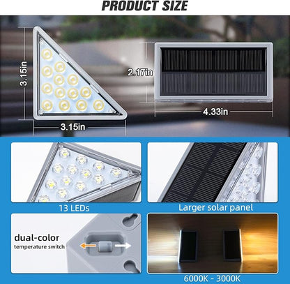 NIORSUN Solar Step Lights 12 Pack - Outdoor Stair Lights with 3000K Warm White & 6000K Cool Daylight, IP67 Waterproof, Auto On/Off, Super Bright for Deck, Patio, Steps