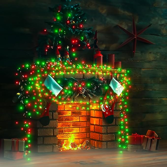 TW SHINE Battery Operated Christmas Lights, 2 Pack Total 100 LED 32 FT Battery Operated String Lights with 8 Modes, Xmas Lights for Outdoor Indoor Wedding Party Home Decorations, Red & Green