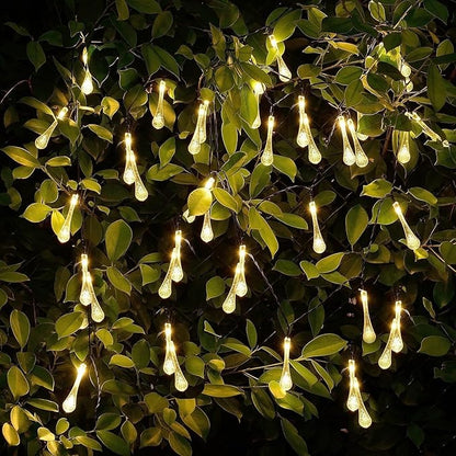 Solar String Light Outdoor Waterproof Solar Drop Lights,Water Drop Fairy Lights 13ft 20LEDs Solar Light with 8 Modes Solar Party Lights for Garden,Christmas Decorations (Warm White)