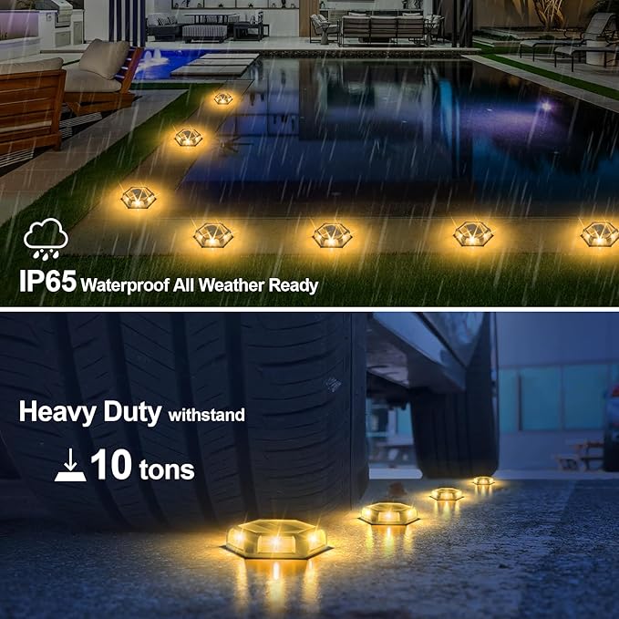Solar Dock Lights Driveway Deck Lights - 12 Packs Waterproof Outdoor LED Aluminum Dock Lighting Warning Step Light for Driveway Sidewalk Garden Pathway Yard (Warm White)