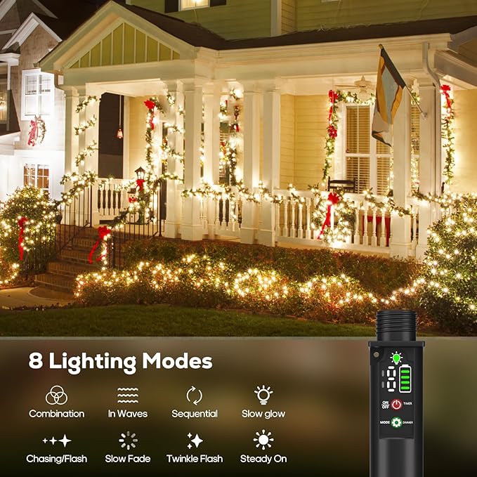 Rechargeable Battery Operated String Lights with Remote, 33ft 100 LED Rechargeable Battery Twinkle Lights Waterproof, Christmas Light Outdoor Indoor for Tree Christmas Decor(Warm White)