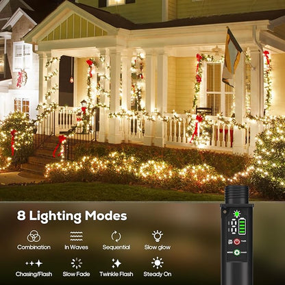 Rechargeable Battery Operated String Lights with Remote, 33ft 100 LED Rechargeable Battery Twinkle Lights Waterproof, Christmas Light Outdoor Indoor for Tree Christmas Decor(Warm White)