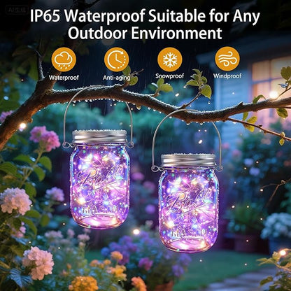 ZNYCYE Solar Mason Jar Lights, 12 Pack 30 LED Firefly Fairy String Lights, Waterproof Outdoor Solar Mason Jar Lid Lights with Hangers(NO Jars) for Patio Garden Yard Wedding Decoration - Multicolor