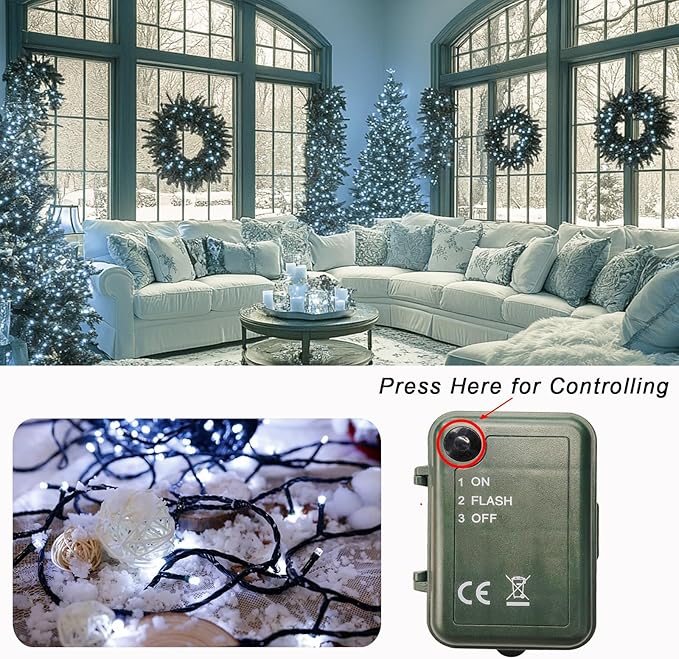 Cool White String Lights Battery Powered, 2 Pack Total 33 FT 100 LED Christmas String Lights for Indoor Outdoor Decoration, Twinkle Fairy Light for Classroom Dorm Bedroom Decoration