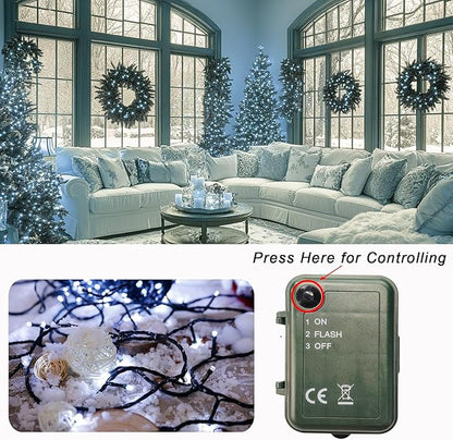 Cool White String Lights Battery Powered, 2 Pack Total 33 FT 100 LED Christmas String Lights for Indoor Outdoor Decoration, Twinkle Fairy Light for Classroom Dorm Bedroom Decoration