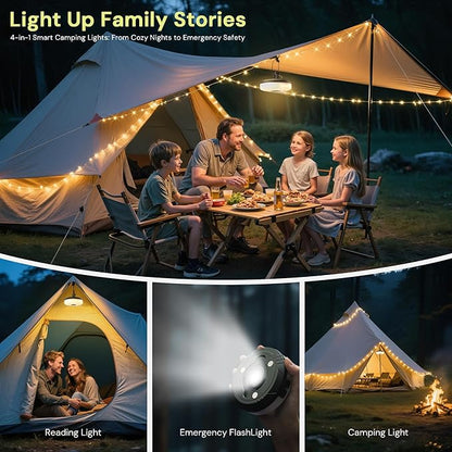 L LOHAS LED Camping String Lights, 4 in 1 Quick Recovery Waterproof Outdoor Tent Lights, 32.8FT with 8 Lighting Modes, Camping Essentials for Yard, Tent, Hiking, Patio, and Holiday Decoration